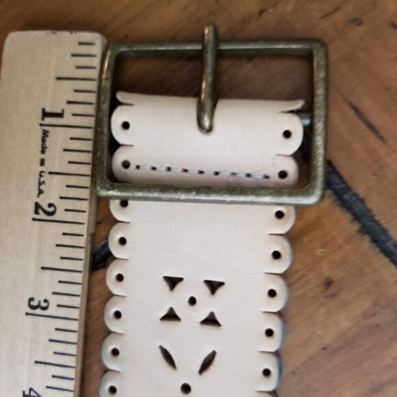 GAP Khaki Tan Leather Wide Waist Belt, Size Medium, Scallop Edge - Picture 7 of 12